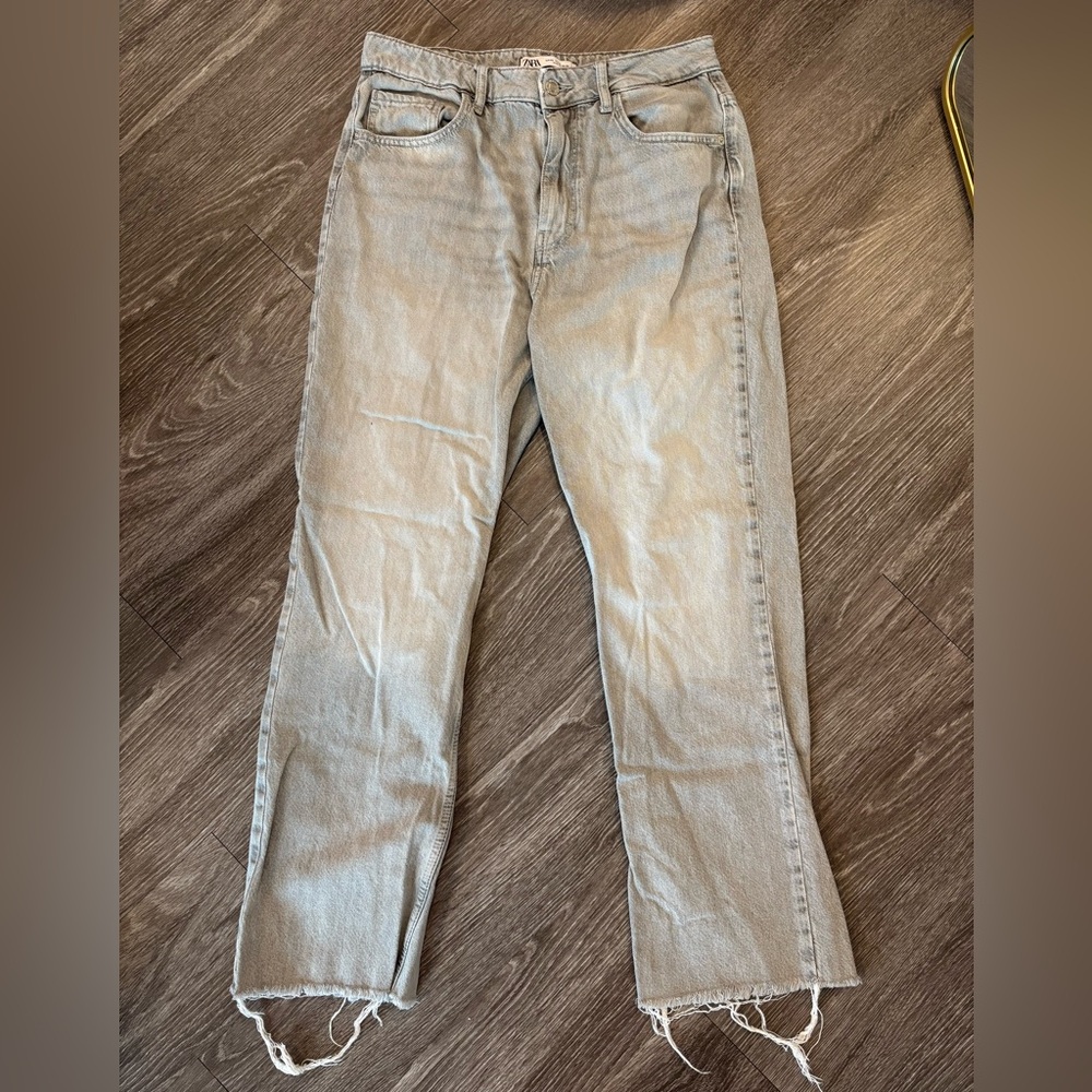 Zara Straight Leg Gray Denim Pants Size 10